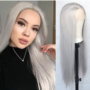22inch GREY Long Straight Lace Front Wigs